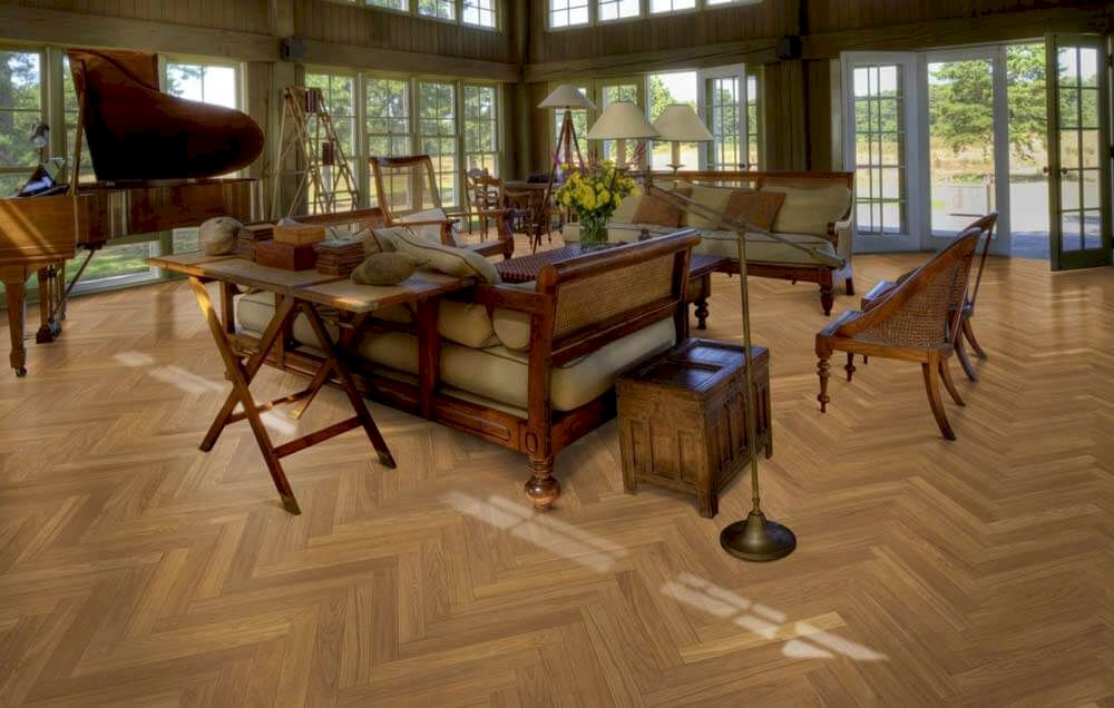 Parchet triplu stratificat Herringbone Kahrs Stejar AB Natural Matt, 490 x 70 x 11 mm