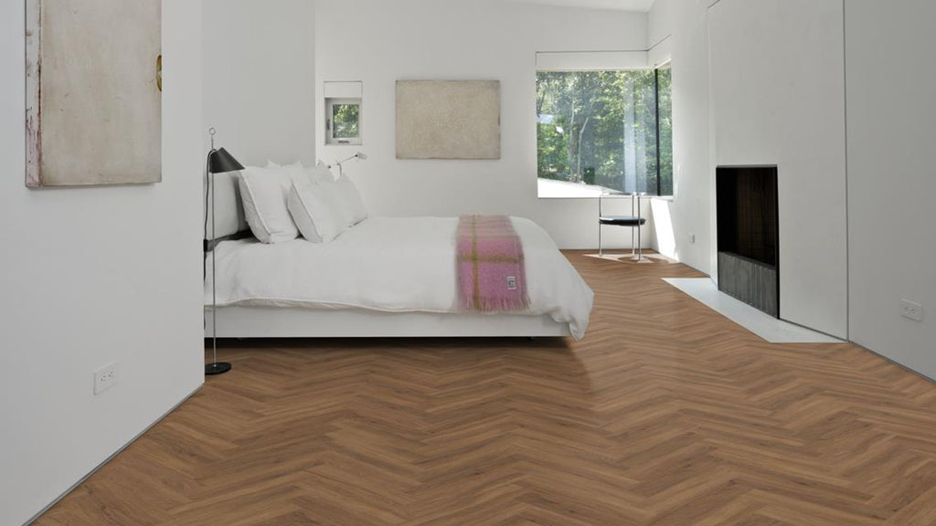 Parchet SPC Kahrs Dry Back Herringbone Redwood, 457 x 102 x 2.5 mm, strat uzura 0,7 mm