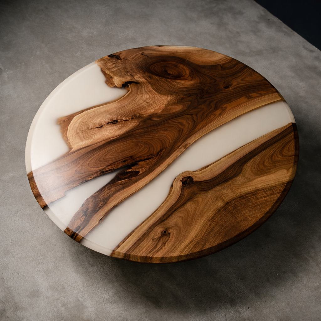 Masa din lemn masiv - Nuc & Epoxy - Rotunda