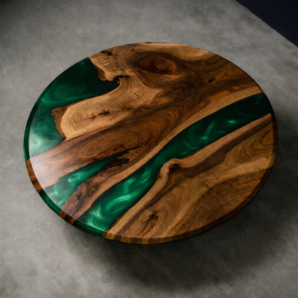 Masa din lemn masiv - Nuc & Epoxy - Rotunda