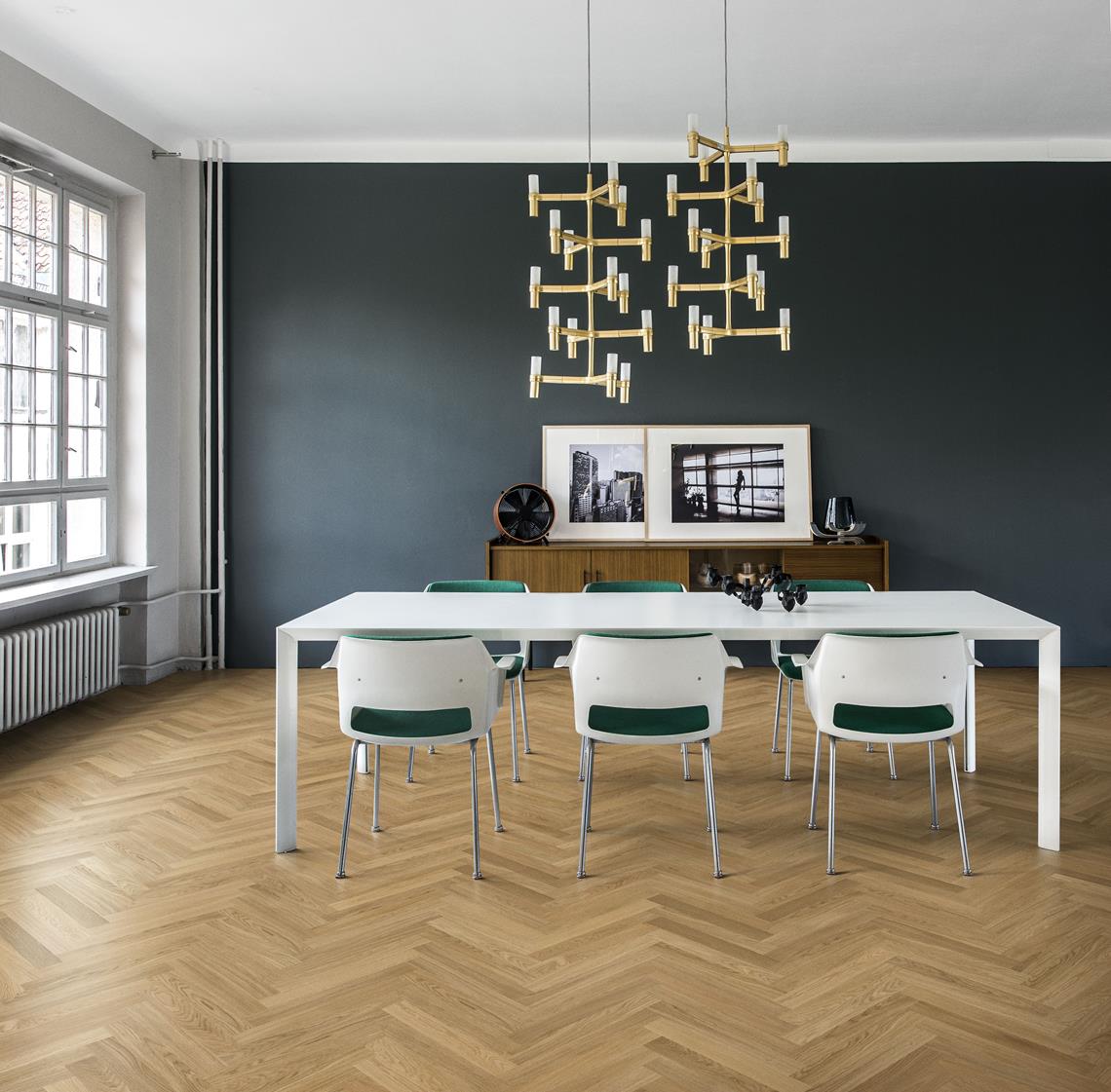 Parchet dublu stratificat Herringbone Kahrs Stejar AB Matt, 490 x 70 x 11 mm