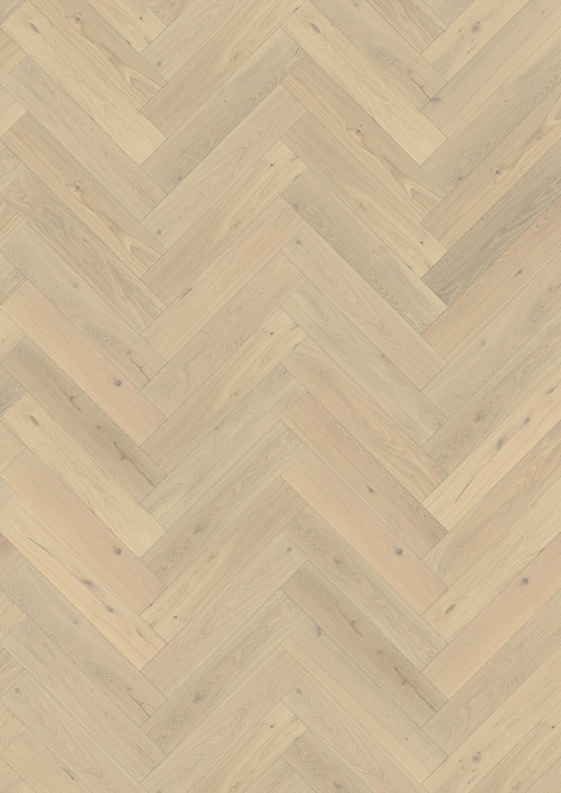 Parchet dublu stratificat Kahrs Herringbone Stejar CD Creme White Uleiat, 600 x 120 x 11 mm