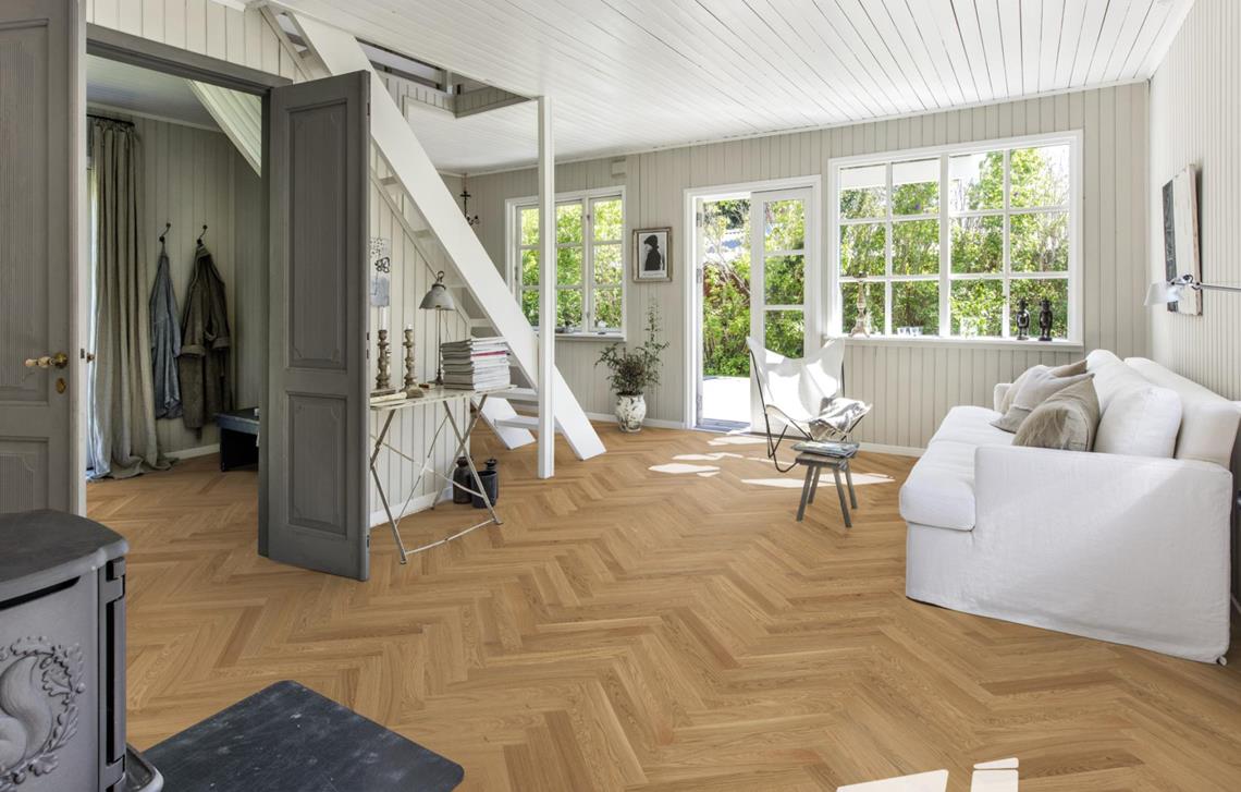 Parchet dublu stratificat Herringbone Kahrs Stejar CD Matt, 490 x 70 x 11 mm