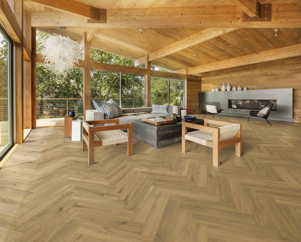 Parchet dublu stratificat Kahrs Herringbone Stejar CD Smoked Grey Uleiat, 600 x 120 x 11 mm