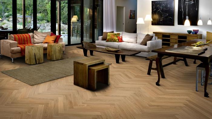 Parchet triplu stratificat Herringbone Kahrs Stejar AB Natural Oiled, 490 x 70 x 11 mm