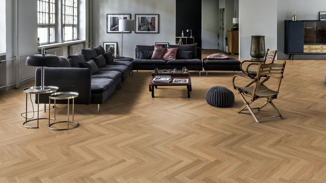 Parchet triplu stratificat Herringbone Kahrs Stejar AB Natural Oiled, 490 x 70 x 11 mm